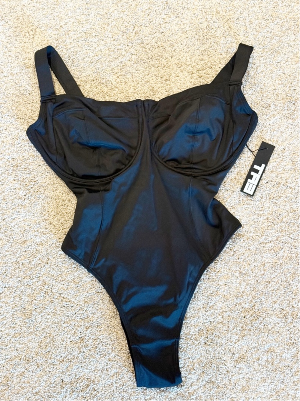 TAE Black Hi Cut Lifty One Piece Swimsuit Lace Up NWT Small Short